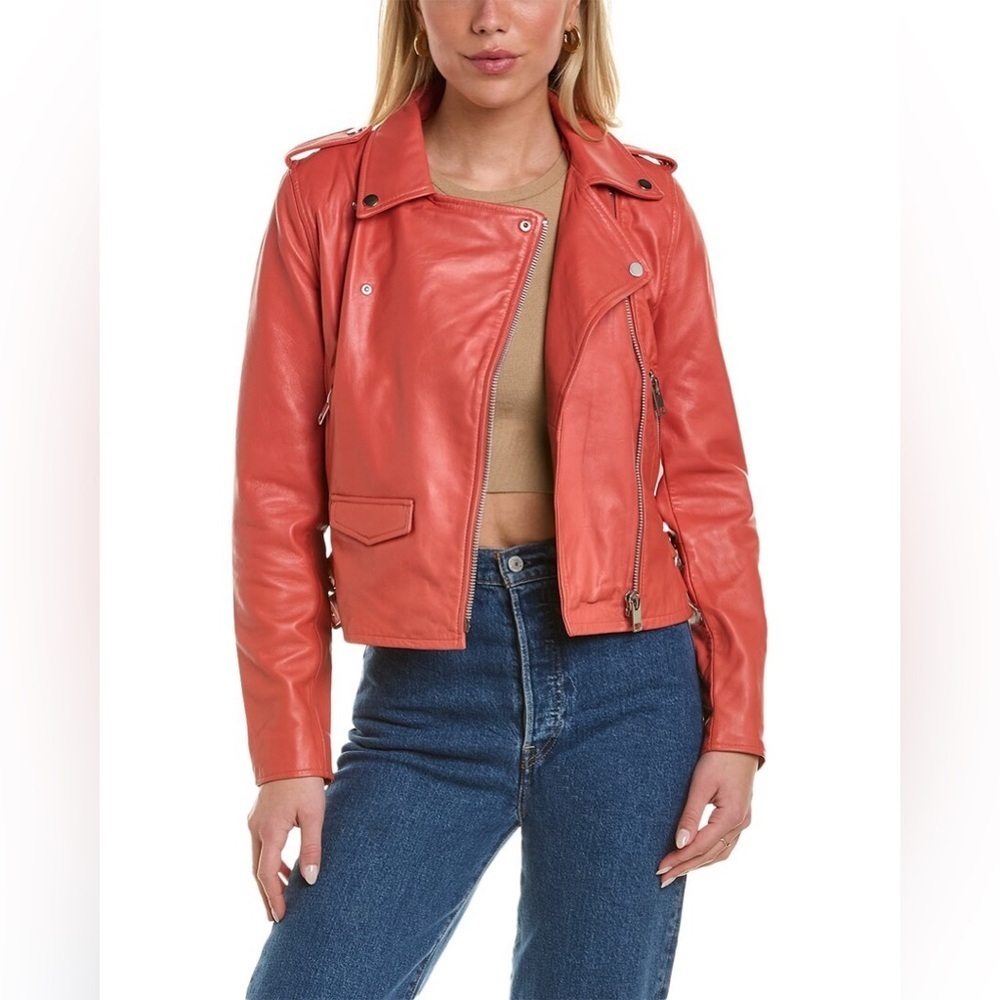 Walter Baker Liz Cropped Leather Moto Jacket NWT Pink Size S $695 Sold Out